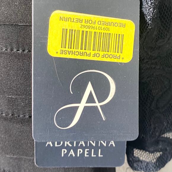 NEW ADRIANNA PAPELL Lace Sleeve Shutter Pleated Sheath Dress Size 14 Black - Picture 4 of 6